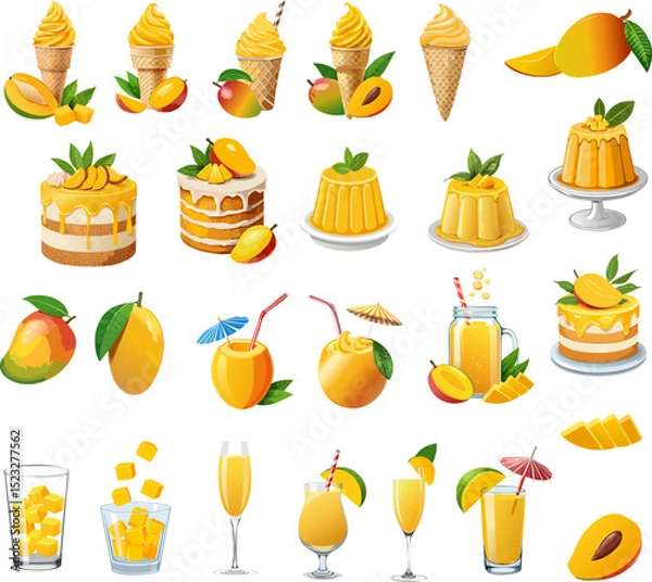 Obraz Delicious mango desserts and drinks set against a blank canvas