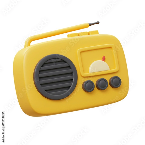 Fototapeta A vibrant 3d rendered yellow retro radio illustration isolated on white background for design projects