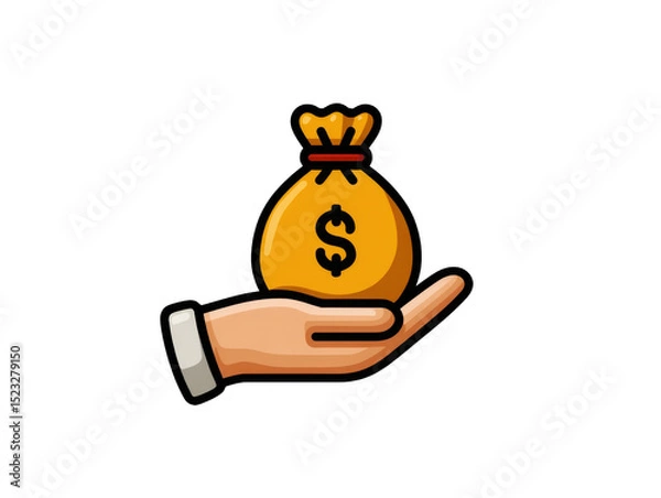 Fototapeta Money in Hand: A hand gently holds a bag of money, symbolizing financial security, investment, or a successful business venture.