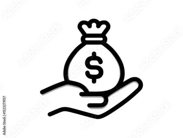 Fototapeta Financial Security in Hand: Line art of a hand offering a money bag, symbolizing investment, wealth, and economic stability. A simple yet powerful visual metaphor.
