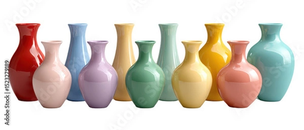 Fototapeta A 3D render of a set of three white ceramic vases, isolated on a white background, perfect for decoration or design