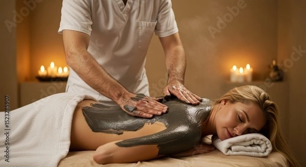Obraz Relaxing spa therapy with healing mud treatment for stress relief and wellness