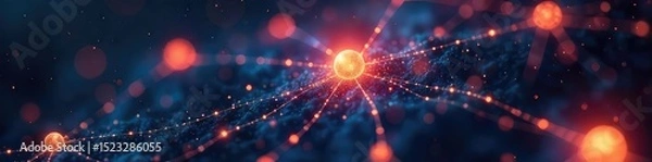 Obraz A network of glowing nodes and connecting lines symbolizing the innovative power of interconnected ideas and collaborative breakthroughs, visualized in abstract form , development, interconnectedness
