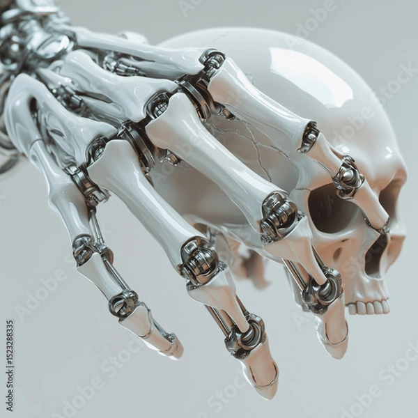 Fototapeta robot hand with skull