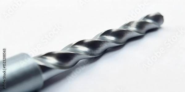 Fototapeta High-angle close-up shot of a gleaming, new drill bit against a pure white background Perfect for tool, hardware, or DIY projects Ideal for websites, blogs, and advertisements , new, diy