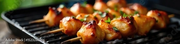 Obraz Juicy marinated chicken skewers perfectly prepped for grilling, ready to be cooked to golden perfection on the barbecue Enjoy a quick and easy meal with minimal prep time , easy, appetizing