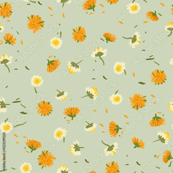 Fototapeta vintage dry chamomile and calendula tea in seamless pattern