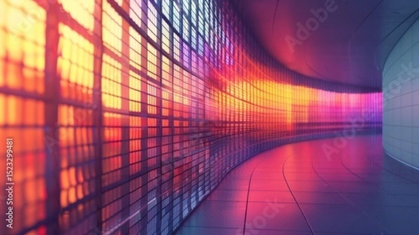 Obraz Vibrant, curved pathway with colorful LED wall