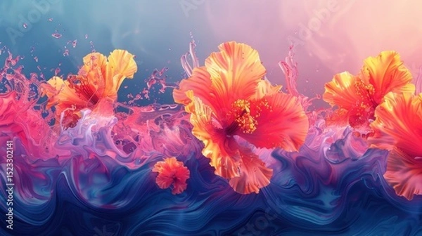Obraz Vibrant hibiscus flowers in liquid motion
