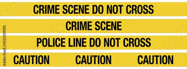 Obraz Black and yellow police line, crime scene, and caution tape icon set isolated