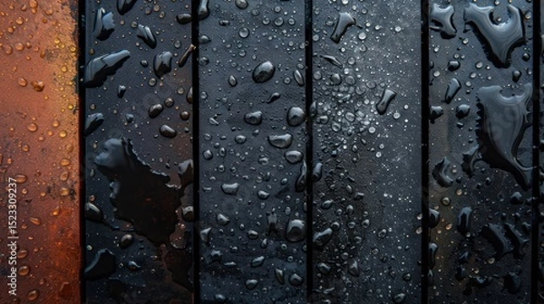 Obraz Water droplets on dark colored planks