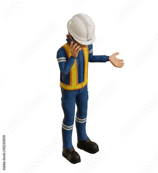 Fototapeta Isolate industrial worker is on the phone on transparent background
