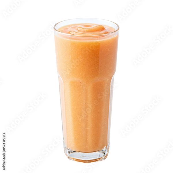 Obraz Peach Smoothie in Tall Glass Isolated on White Background