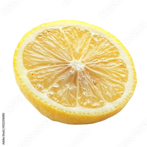 Fototapeta Close-up view of a lemon slice isolated on transparent background.