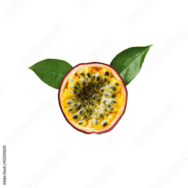 Fototapeta Passion fruit cut in half, displaying seeds and flesh isolated on transparent background.