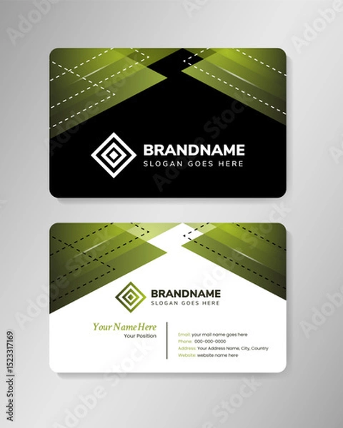 Obraz double sided business card design template. Simple Business Card design with triangle green gradient on white and black background. Modern Visiting Card template.