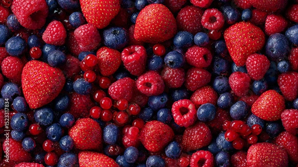 Fototapeta Vibrant seamless pattern of red and blue fresh berries