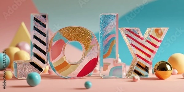 Fototapeta Close-up of scattered letters with vibrant colorful balls blurred in the background, bright and playful composition.