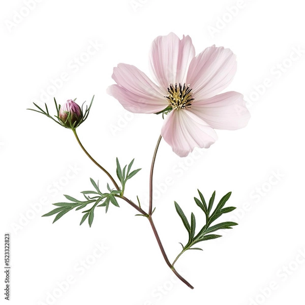 Fototapeta Delicate pink cosmos flower and bud isolated on tranparent background.