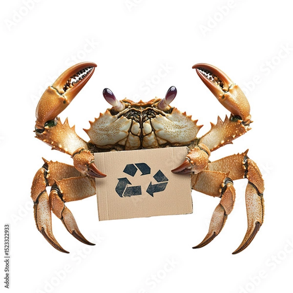 Fototapeta Crab holding a recycle symbol isolated on tranparent background.
