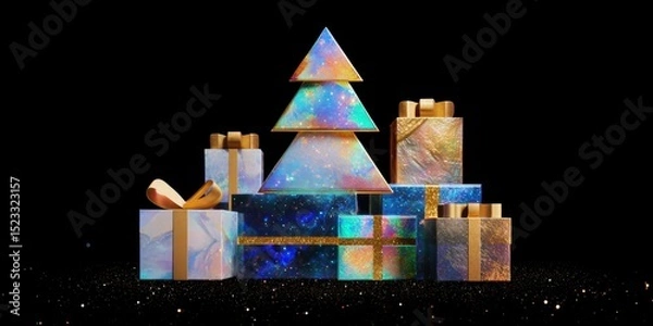 Fototapeta Stacked colorful gift boxes in bright daylight, ideal for holiday, celebration, and festive themes.