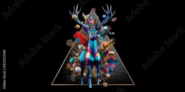 Fototapeta Ornate glass deer with a crown-shaped stopper and intricate gold decorations on a white background.