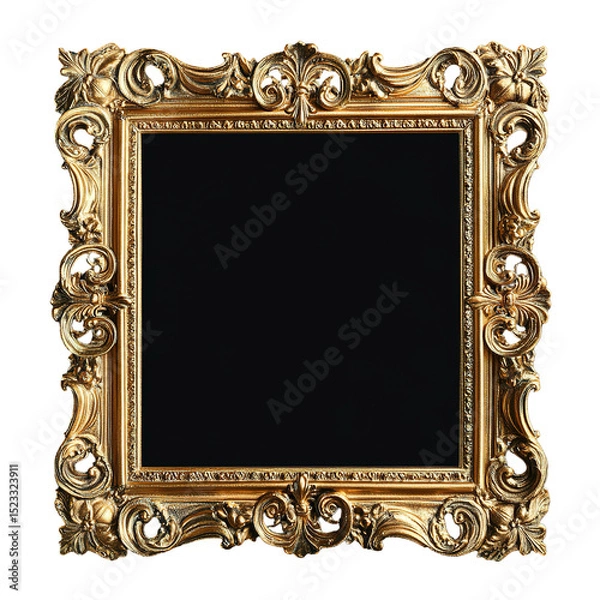 Fototapeta Ornate gold picture frame isolated on tranparent background.