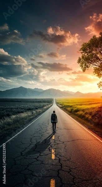Obraz man walking on the beach at sunset