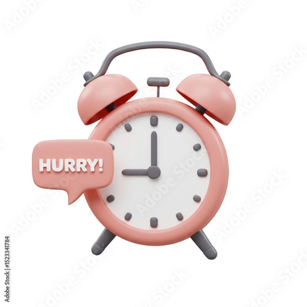 Fototapeta 3d Illustration of Alarm Clock Time with Hurry Message Deadline Reminder