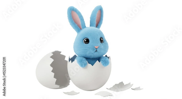 Fototapeta 3d Rendering of a Blue Bunny Inside a Broken Egg with Transparent BG