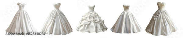 Fototapeta Elegant White Wedding Dresses in Various Styles and Designs, Isolated on Transparent, white background