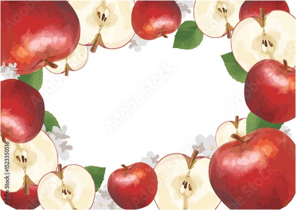 Obraz 水彩風　かわいい りんご フレーム apple リアル