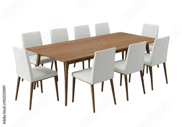 Fototapeta Illustration of Wood Table with White Chairs on Transparent Background
