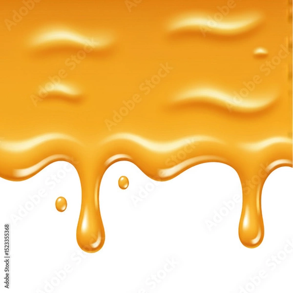 Fototapeta Illustration of Dripping Honey Liquid with Golden Syrup and Caramel Sauce