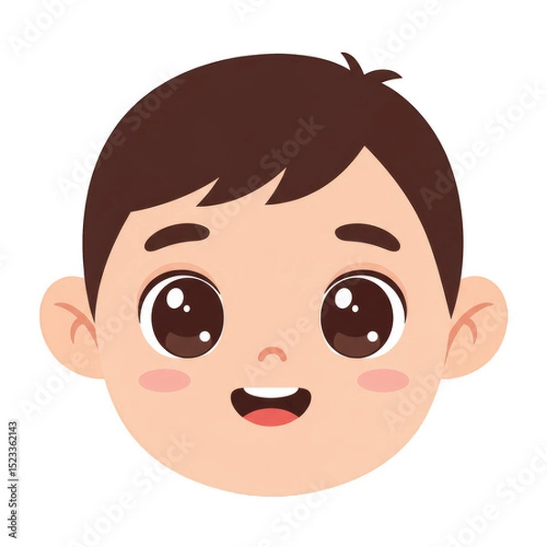 Fototapeta Illustration Boy Face Head with Cartoon Style Happy Smile Character