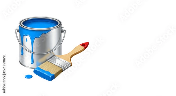 Fototapeta Illustration of Blue Paint Can with Brush Painting Artwork Style