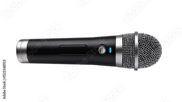 Fototapeta Professional Dynamic Microphone with Silver Grill and Control Switch for Recording and Performing