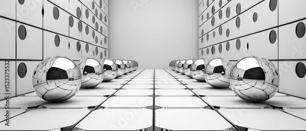 Obraz Abstract space with reflective spheres