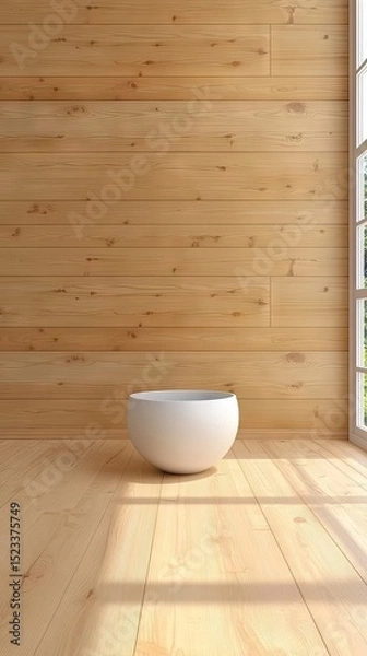 Obraz Wooden interior featuring a modern white bowl under natural sunlight from a window