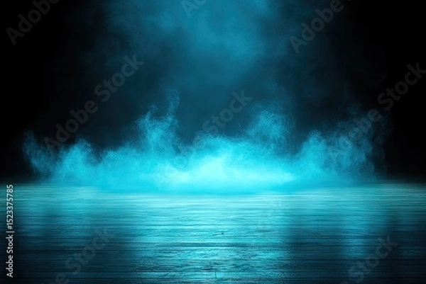 Obraz Blue smoke and lighting effect over wooden surface