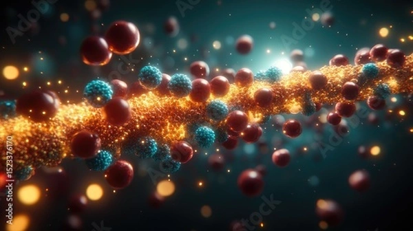 Obraz Spherical particles flow around a glittering path in an abstract, dark and bright atmosphere