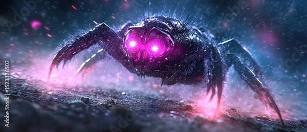 Obraz An arthropod looms with glowing eyes, emanating eerie energy