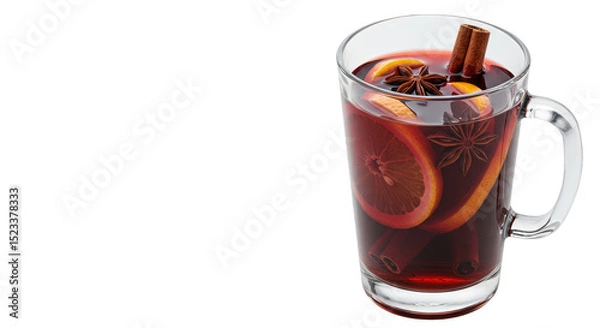 Fototapeta Isolated Transparent Mulled Wine Glass With Spices Holiday Beverage