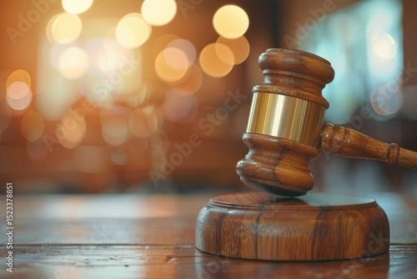 Fototapeta Pixel Perfect Image of Judges Gavel on a Wooden Desk Symbolizing Law and Justice