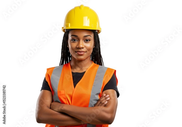Fototapeta Portrait of a Confident Female Construction Engineer with Transparent Background