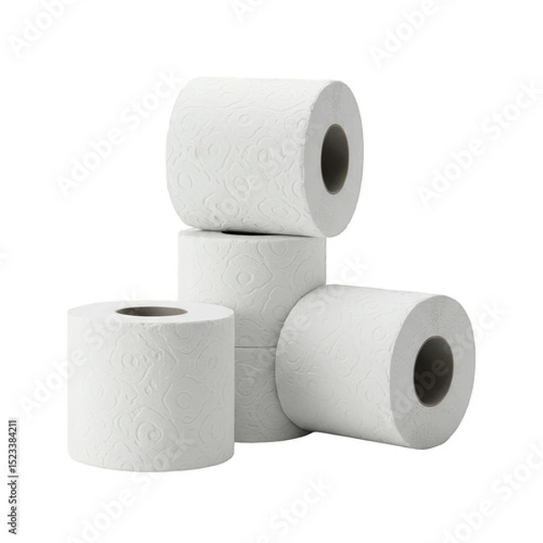 Fototapeta Stack of Four White Toilet Paper Rolls Cylinders on Transparent Background