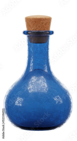 Fototapeta Isolated Transparent Blue Glass Potion Bottle with Cork Vintage Style