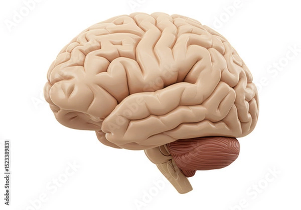 Fototapeta Realistic 3D Render of Human Brain with Detailed Anatomy Illustration