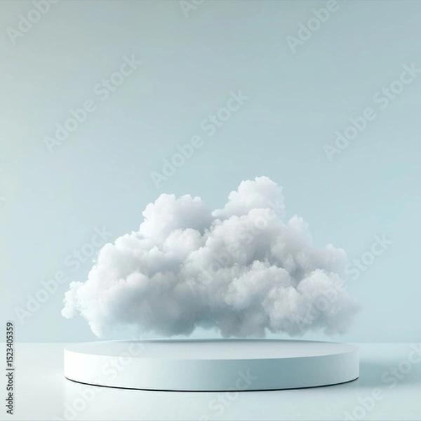 Obraz Abstract pastel blue background with fluffy cloud and minimalist platform