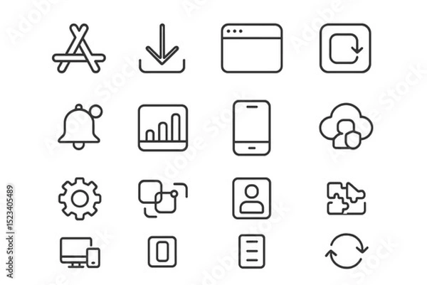 Fototapeta Minimalist gray app icons set for web and mobile interfaces